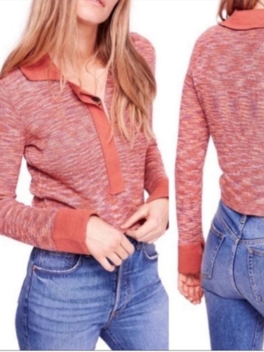 Free People- Making Memories Henley Sweater in Terracotta